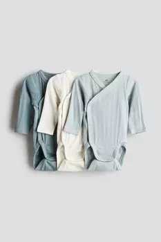 В упаковке 3 боди с запахом. H&M, голубой