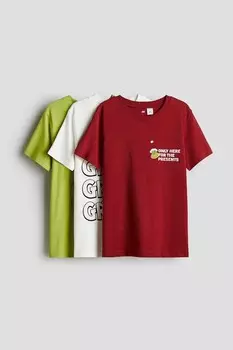 В упаковке 3 футболки с принтом H&M, зеленый