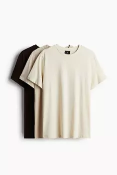 В упаковке 3 футболки стандартной посадки. H&M, бежевый