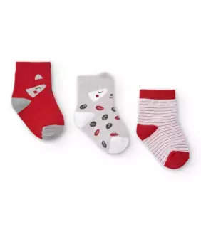 В упаковке 3 пары детских носков красного, серого и белого цветов Tuc tuc, мультиколор