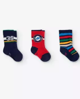 В упаковке 3 пары коротких носков для мальчика с принтом Boboli, мультиколор