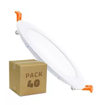 В упаковке 40 светодиодных встраиваемых потолочных светильников мощностью 12 Вт, круглых SuperSlim нейтрального белого цвета, 155 мм. LEDKIA