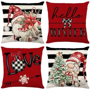 В упаковке 4 рождественских чехла для подушек размером 45 x 45 см. Чехлы для подушек Рождественское украшение для домашнего дивана jinaishop