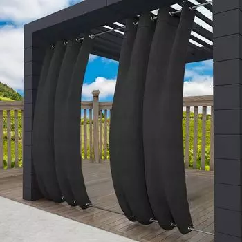 В упаковке 4 ветрозащитные уличные шторы с люверсами вверху (ВД: 4 см) + внизу (ВД: 4 см), водонепроницаемые, непрозрачные, защита от солнца, защита от УФ-излучения, занавеска для беседки, веранды, беседки, 213 x 132 см, легкая серый Topchances,...