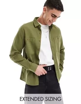 Вафельная рубашка цвета хаки с накладным карманом ASOS DESIGN