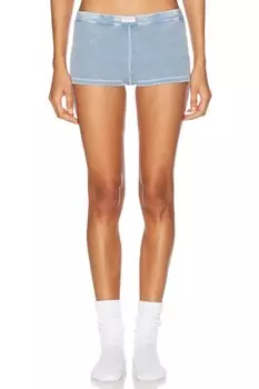 Вафельные мини-шорты Alexander Wang, цвет Washed Blue