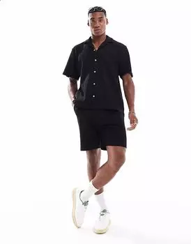 Вафельные шорты Selected Homme co-ord черного цвета