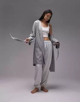 Вафельный халат Topshop серого меланжевого цвета