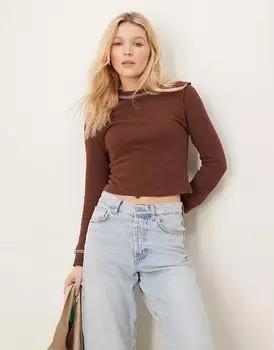 Вафельный топ с длинными рукавами коричневого цвета ASOS DESIGN