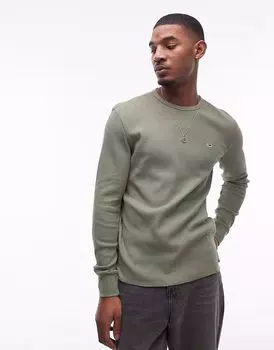 Вафельный топ с длинными рукавами Tommy Jeans цвета хаки