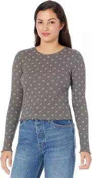 Вафельный топ с круглым вырезом с принтом Lucky Brand, цвет Black Multi