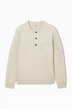 Вафельный вязаный свитер henley COS, кремовый