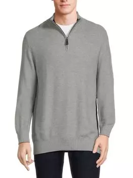 Вафельный вязаный свитер с четвертью молнией Saks Fifth Avenue, цвет Light Grey