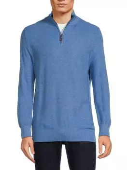 Вафельный вязаный свитер с четвертью молнией Saks Fifth Avenue, синий