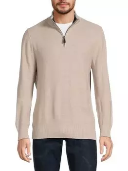Вафельный вязаный свитер с четвертью молнией Saks Fifth Avenue, цвет Oatmeal Heather