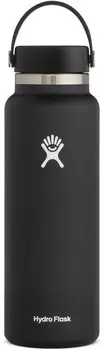 Вакуумная бутылка для воды Hydro Flask с широким горлышком и гибкой крышкой, черный