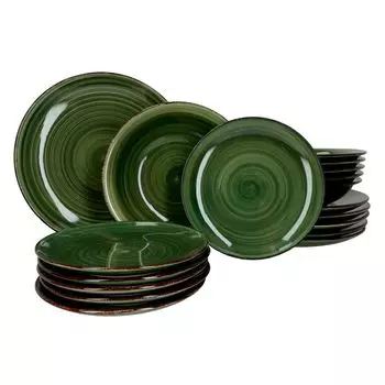 Вальди 18 шт. Набор тарелок зеленый рождественский на 6 персон. Тарелки для торта, супа и обеда MamboCat