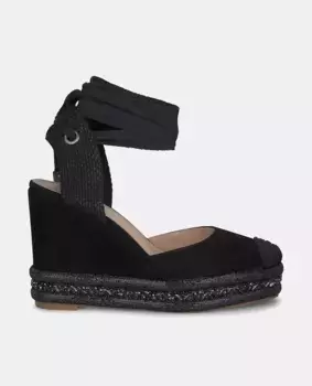 Валенсийские женские босоножки на танкетке со шнуровкой на щиколотке Alma en Pena, черный