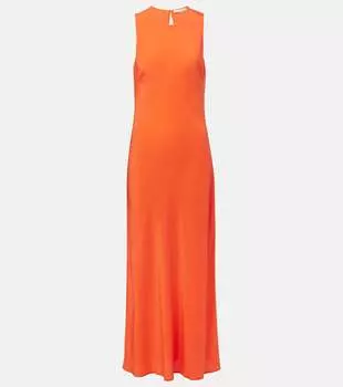 Валенсийское шелковое макси-платье Asceno, Coral Red