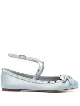Valentino Garavani атласные балетки с отделкой Rockstud, синий