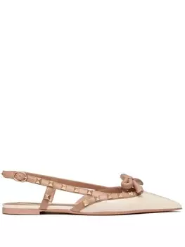 Valentino Garavani балетки Rockstud Bow с ремешком на пятке, серебристый