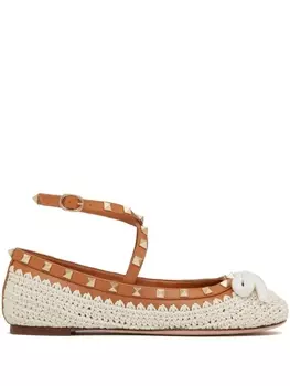 Valentino Garavani балетки Rockstud с вышивкой, нейтральный цвет