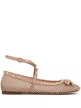 Valentino Garavani балетки Rockstud со стразами, нейтральный цвет