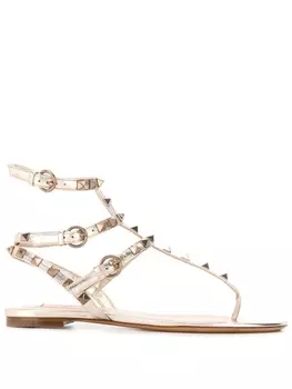 Valentino Garavani босоножки Rockstud с эффектом металлик, нейтральный цвет