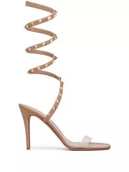 Valentino Garavani босоножки с декором Rockstud, нейтральный цвет