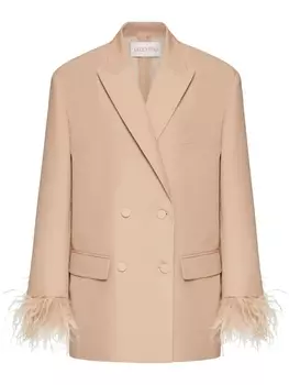 Valentino Garavani двубортный блейзер с перьями, нейтральный цвет