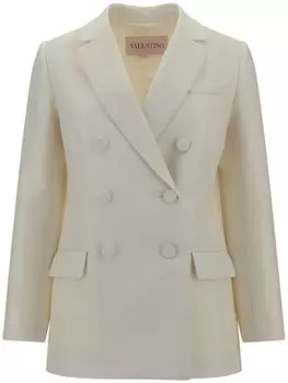 Valentino Garavani двубортный блейзер с заостренными лацканами, нейтральный цвет
