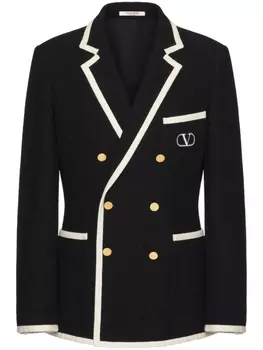 Valentino Garavani двубортный пиджак с логотипом VLogo, черный