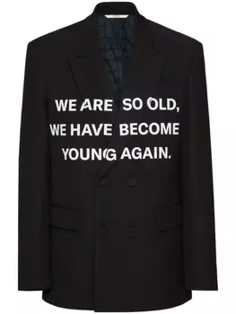 Valentino Garavani двубортный пиджак с надписью, черный