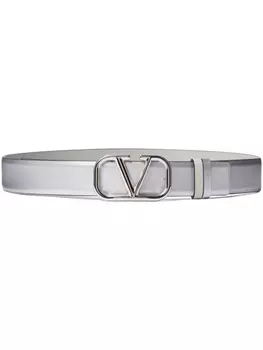 Valentino Garavani двусторонний ремень с логотипом VLogo Signature, серебристый