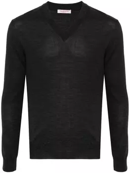 Valentino Garavani джемпер из натуральной шерсти с V-образным вырезом, серый