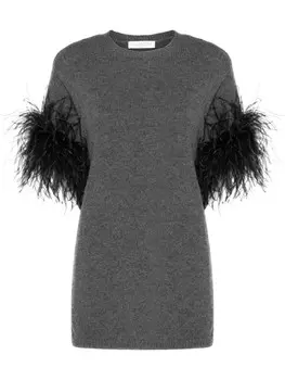 Valentino Garavani джемпер с перьями, серый