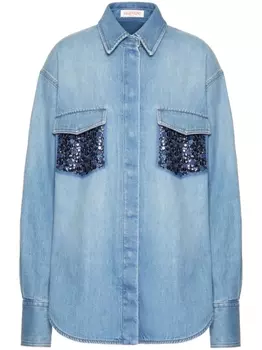Valentino Garavani джинсовая рубашка с пайетками, синий
