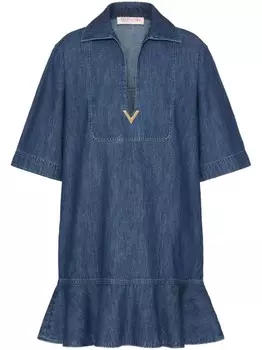Valentino Garavani джинсовое платье с баской, синий