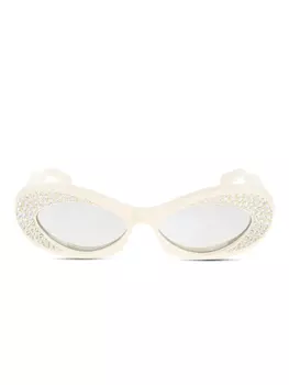 VALENTINO GARAVANI EYEWEAR солнцезащитные очки в оправе 'кошачий глаз' со стразами, белый