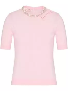 Valentino Garavani футболка тонкой вязки с кристаллами, розовый
