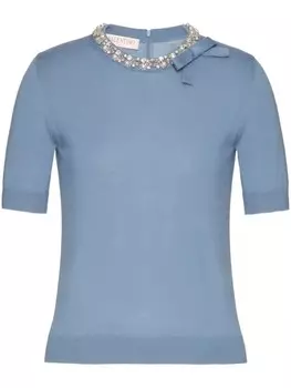 Valentino Garavani футболка тонкой вязки с кристаллами, синий