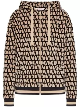 Valentino Garavani худи на молнии с узором Toile Iconographe, нейтральный цвет