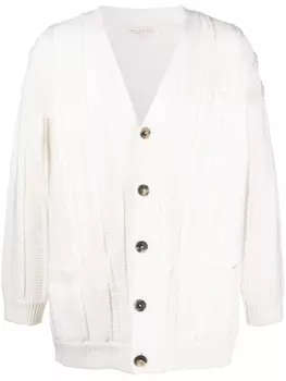 Valentino Garavani кардиган в рубчик, нейтральный цвет