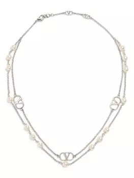 Valentino Garavani колье с логотипом VLogo Signature, серебряный