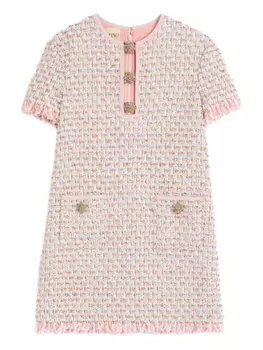 Valentino Garavani КОРОТКОЕ ПЛАТЬЕ ИЗ ТВИДА С ВЫШИТОЙ ЛЕНТОЙ, розовый