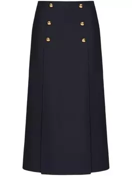 Valentino Garavani креповая юбка миди на пуговицах, синий