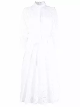 Valentino Garavani кружевное платье-рубашка со складками, белый