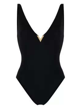 Valentino Garavani купальник с V-образным вырезом и логотипом, черный