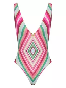 Valentino Garavani купальник с V-образным вырезом и геометричным принтом, розовый