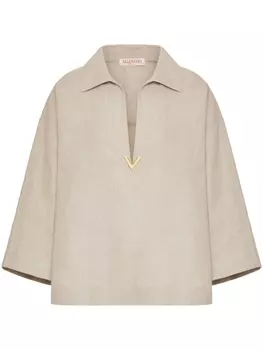 Valentino Garavani льняная рубашка с логотипом, нейтральный цвет